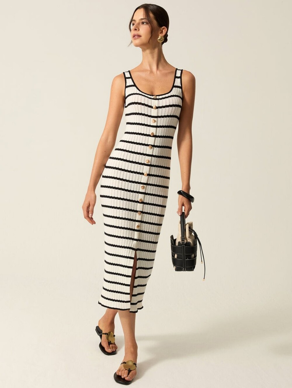 Commense - Black & White Striped Button-Front Maxi Dress - Picture 9 of 11